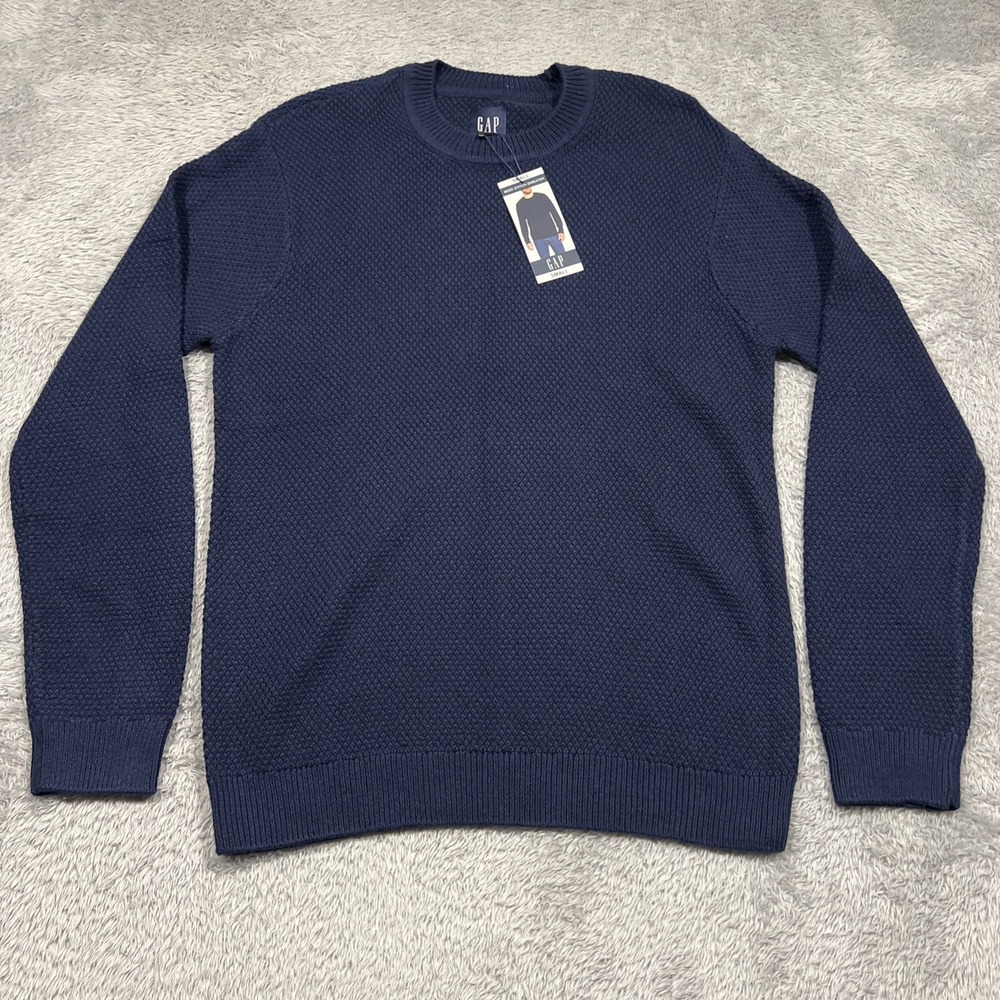 NWT GAP Sweater Men's‎ Small Navy Long Sleeve Seed Stitch Crew Neck Ribbed Cuffs
